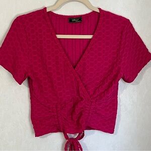 Special One Pink Wrap Tie Front Blouse Stretch Fabric Short Sleeve